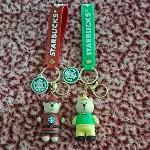 Starbucks 2pc Red and Green Bear Animal Keychains